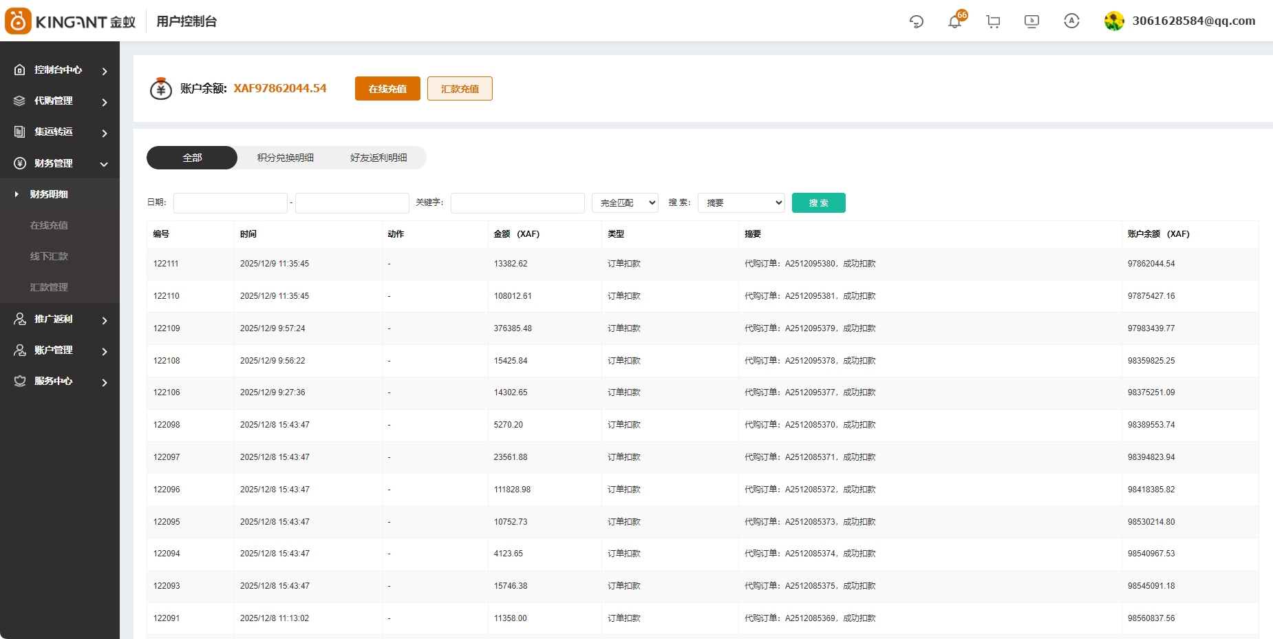 代购集运系统D9:"财务明细&rdquo;使用说明